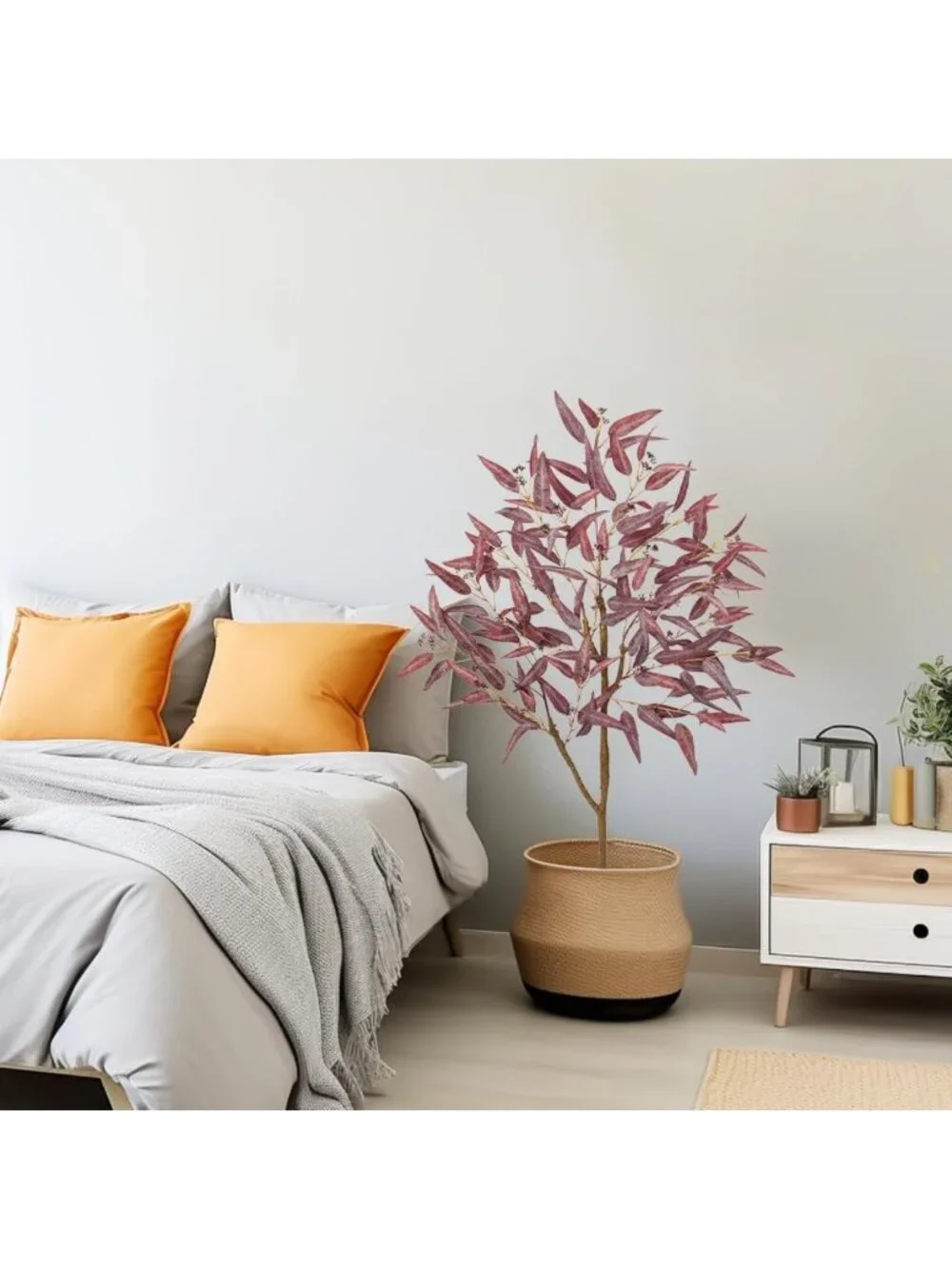4ft Realistic Eucalyptus Tree - Silk Potted Floor Plant for Fall Decor, Burgundy